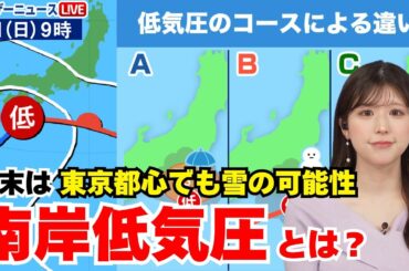 【南岸低気圧】週末は東京都心でも雪の可能性　雨か雪かいろいろなパターンを解説