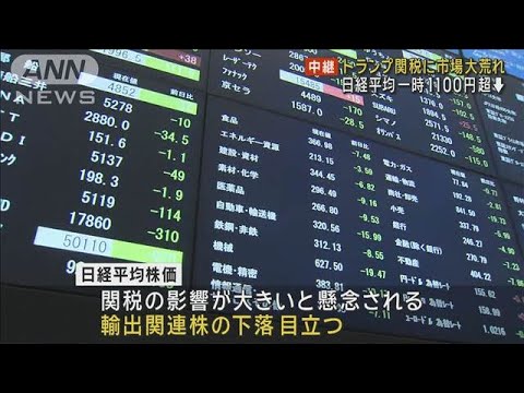 日経平均 一時1100円超下落　トランプ関税に株式市場大荒れ(2025年2月3日)