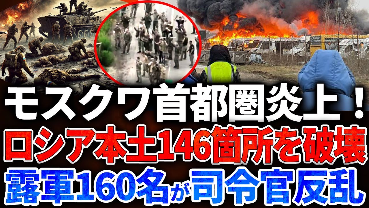 【ウクライナ戦況】モスクワ首都圏炎上!ロシア本土146箇所を破壊!ロシア軍160名が司令官反乱!クルスク戦線激変!21名ロシア兵集団投降、司令部機能停止! 【ウクライナ戦況】モスクワ首都圏炎上!ロシア本土146箇所を破壊!ロシア軍160名が司令官反乱!クルスク戦線激変!21名ロシア兵集団投降、司令部機能停止!