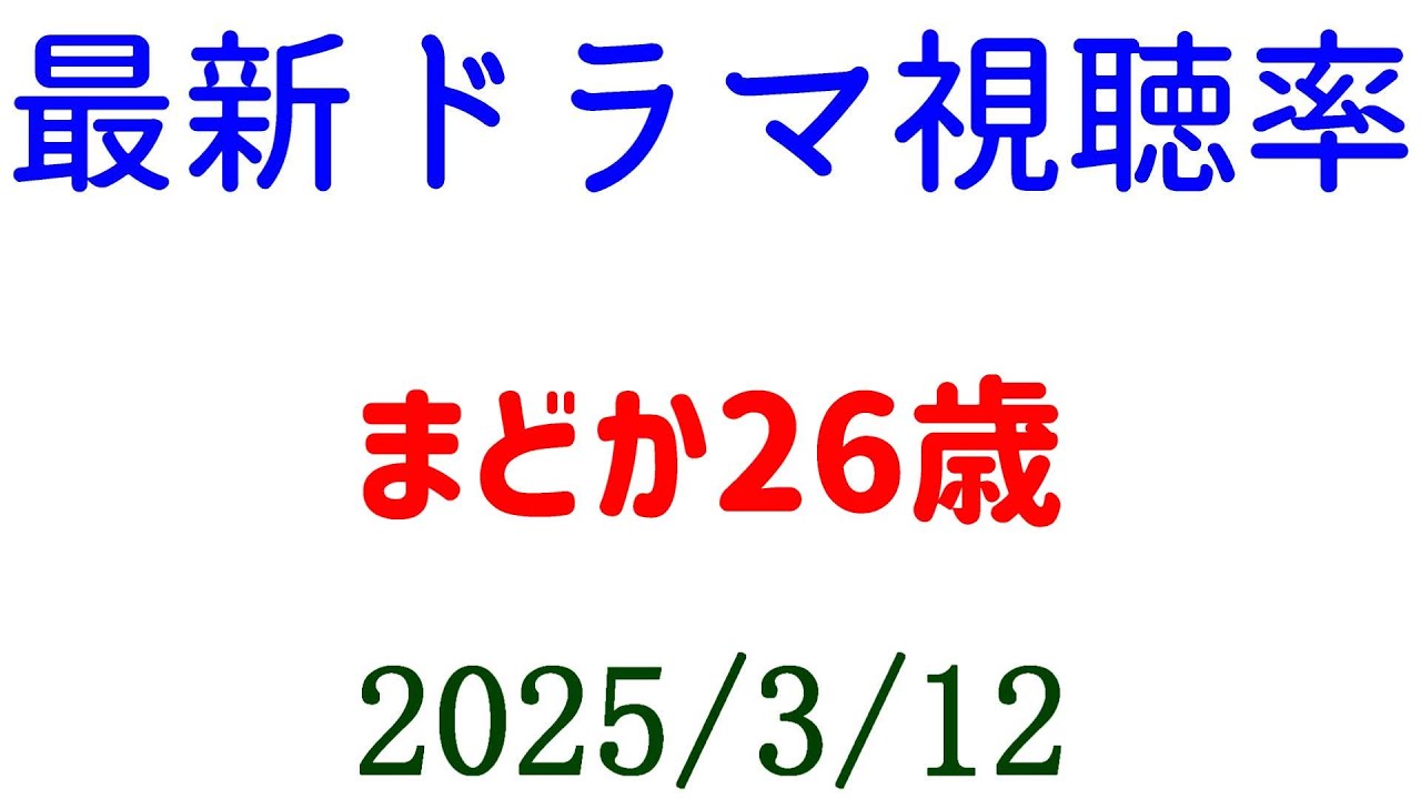 まどか26歳 視聴率上がる！視聴率速報☆2025年3月12日付