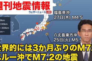 【週刊地震情報】世界的には3か月ぶりのM7超　ペルー沖でM7.2の地震