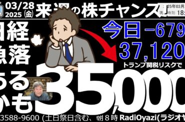 【投資情報(株チャンス)】●トランプ関税リスクで日経平均急落。日経35,000円が、あるかも？●強い(または)安い(買い検討)銘柄：7012川崎重工、6857アドテスト、5803フジクラ／他●歌：願い