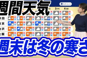 【週間天気予報】週末は全国的に冬の寒さ　関東では土曜は冷たい雨