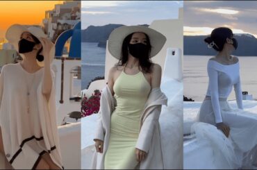 (4K) サントリーニ島ギリシャ旅行ビデオグラフィーパート1 / 美しいモデルエブリンのファッションスタイル Santorini Greece Travel Model Video Part 1
