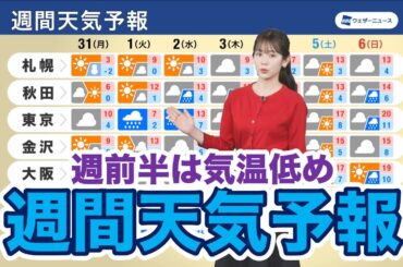 【週間天気予報】週前半にかけて気温低め