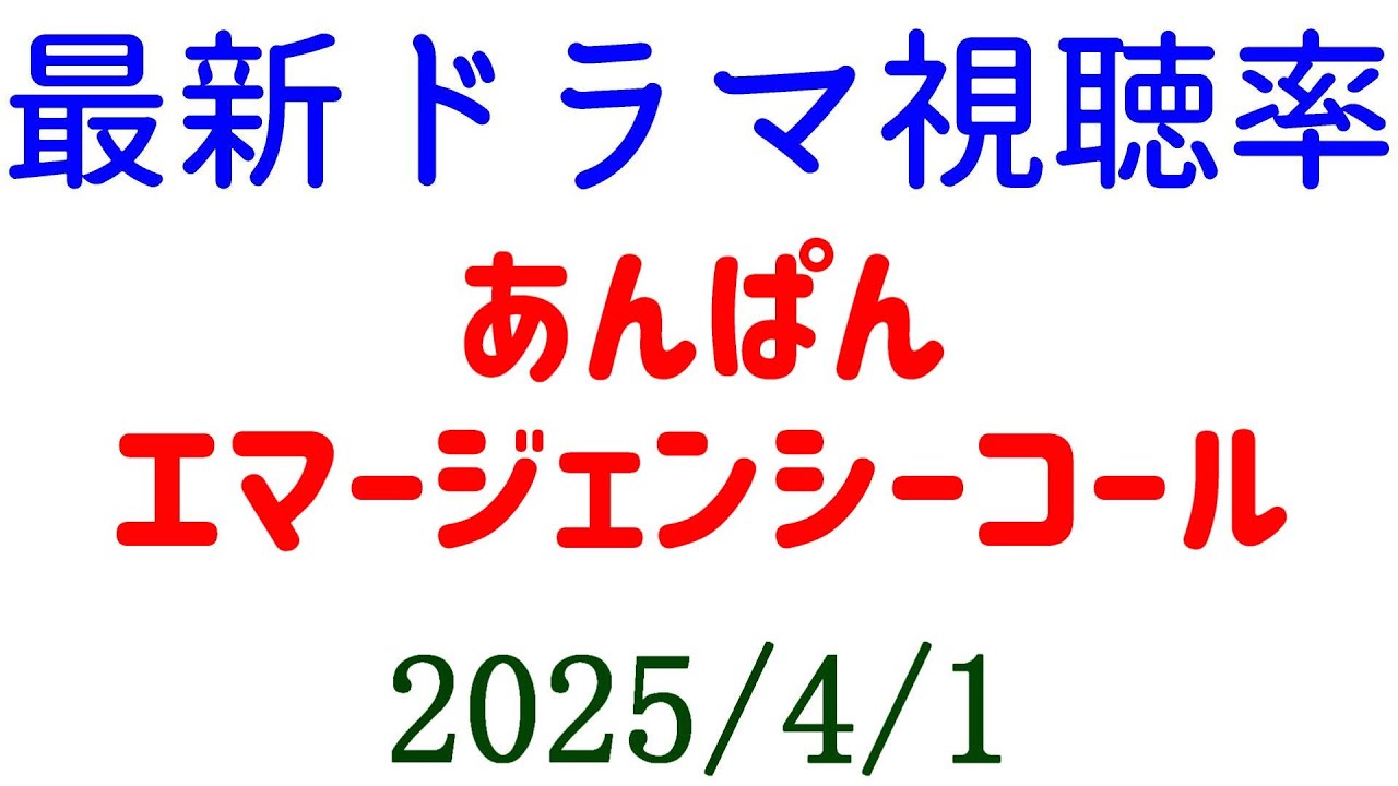 あんぱん 初回視聴率 エマージェンシーコール 最終回視聴率！視聴率速報☆2025年4月1日付