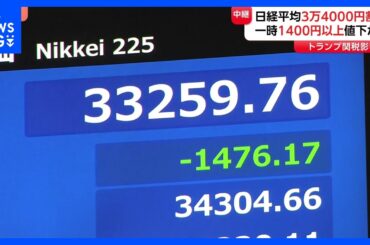 一時1400円超下落　日経平均株価約8か月ぶりに3万4000円割れ “トランプ関税”想定より厳しい内容で　市場の緊張続く｜TBS NEWS DIG