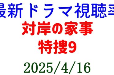 特捜9 対岸の家事！視聴率速報☆2025年4月16日付