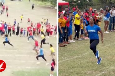 Shelly-Ann Fraser-Pryce destroys other parents during race at son's school
