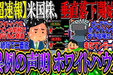 【超速報】米国株、垂直落下し始める…『ホワイトハウスが投資に最高のタイミングと声明』