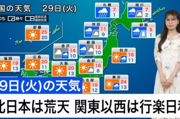 【雨情報】4月29日(火)の天気予報　北日本は荒天　関東から九州は行楽日和