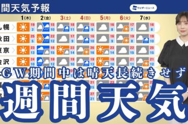 【週間天気】GW期間中は晴天長続きせず　雨の降る日も