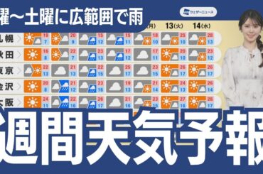 【週間天気予報】天気は周期的に変化　週後半は風雨強まるおそれ