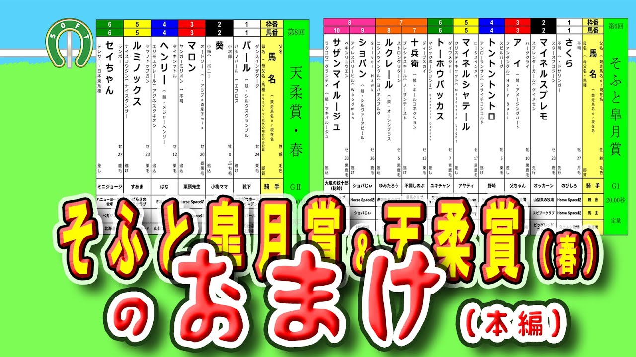 【ゆるっと余韻を楽しもう】第6回<そふと皐月賞>&第8回<天柔賞(春)>おまけ(本編)🐴~応援の気持ちは、「スパチャ」「ばけん」で届けてね✨~(2025/4/13) 【ゆるっと余韻を楽しもう】第6回<そふと皐月賞>&第8回<天柔賞(春)>おまけ(本編)🐴~応援の気持ちは、「スパチャ」「ばけん」で届けてね✨~(2025/4/13)