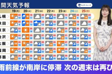 【週間天気予報】梅雨前線が南岸に停滞 次の週末は再び雨か