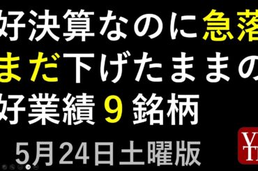 まだ下げたままの好決算なのに急落した好業績９銘柄。5月２４日土曜版～あす上がる株。最新の日本株情報。高配当株の株価やデイトレ情報も～