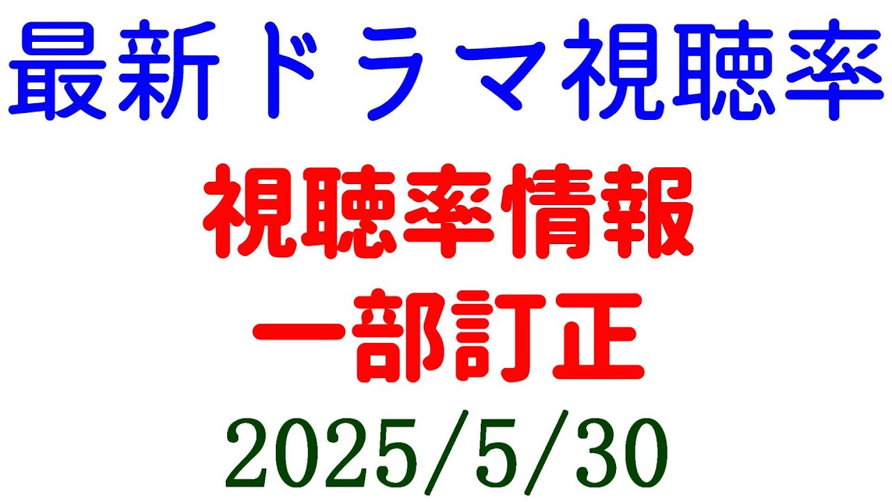 視聴率情報訂正☆視聴率速報☆2025年5月30日付 視聴率情報訂正☆視聴率速報☆2025年5月30日付