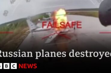Ukrainian drones strike airbases across Russia destroying dozens of warplanes| BBC News