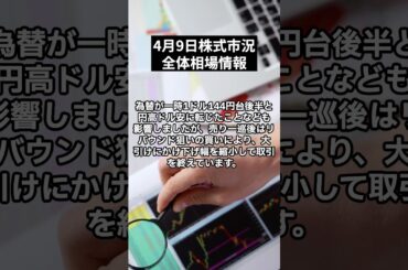 4月9日｜日経平均株価は反落 売り一巡後はリバウンド狙いの買いにより下げ幅を縮小｜日本株式市場の全体相場｜日経平均株価をプロが解説！#shorts  #株 #株式投資 #株式投資初心者 #投資