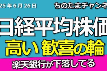 日経平均株価が高値更新。歓喜。銀行株は下落。楽天銀行が調整下落を迎えている。関税交渉で自動車が来るか。