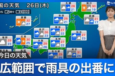 【6月26日(木)の天気予報】梅雨前線や熱帯低気圧の影響で強雨のおそれ
