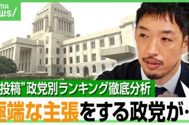 【参院選×SNS】Xのつぶやきが最も多い政党は？西田亮介氏「実際の民意とは別物」「少数政党の言説を大政党も真似する」｜アベヒル