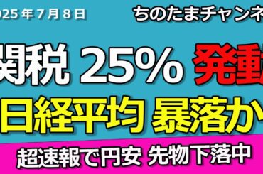 速報）25%関税と発表　日経平均先物が暴落中　厳しいです