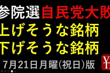 参院選、与党大敗で上がる銘柄と下がる銘柄。2025年７月２１日（月曜・祝日版）～あす上がる株。最新の日本株情報。高配当株の株価やデイトレ情報～
