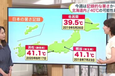 【北海道で40℃！？】今週は北見や帯広で38℃予報のほか道東は40℃の地域も…北海道で日本の暑さ記録を更新する可能性も【北海道の天気 21日(月)】
