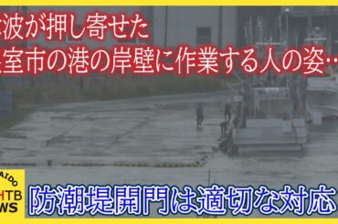 津波が押し寄せた根室市の港の岸壁に作業する人の姿　津波警報下での防潮堤開門は適切な対応だったのか？