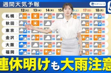 【週間天気予報】三連休明けも大雨に注意  お盆は暑さ復活
