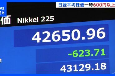 日経平均株価が6営業日ぶり反落　午前の終値は4万2726円で1%強値下がり　きのうまで2日連続過去最高値｜TBS NEWS DIG
