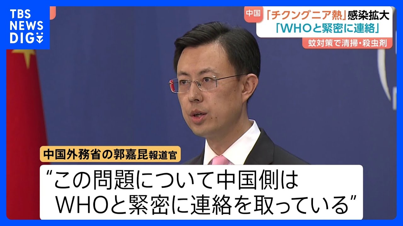 中国で「チクングニア熱」感染急増 蚊が広める感染症 重症例も 中国政府「WHOと緊密に連絡」|TBS NEWS DIG 中国で「チクングニア熱」感染急増 蚊が広める感染症 重症例も 中国政府「WHOと緊密に連絡」|TBS NEWS DIG