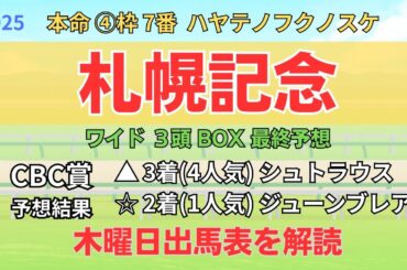 ☆ トップナイフ 1着、▲ ココナッツブラウン 2着 「札幌記念 2025 ワイド3頭BOX3点 予想」 #札幌記念