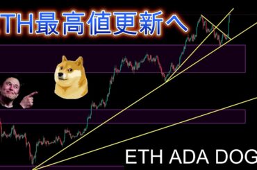 Ethereum最高値更新へ。仮想通貨市場乱高下相場。暗号資産（仮想通貨）【ETH,ADA,DOGE】