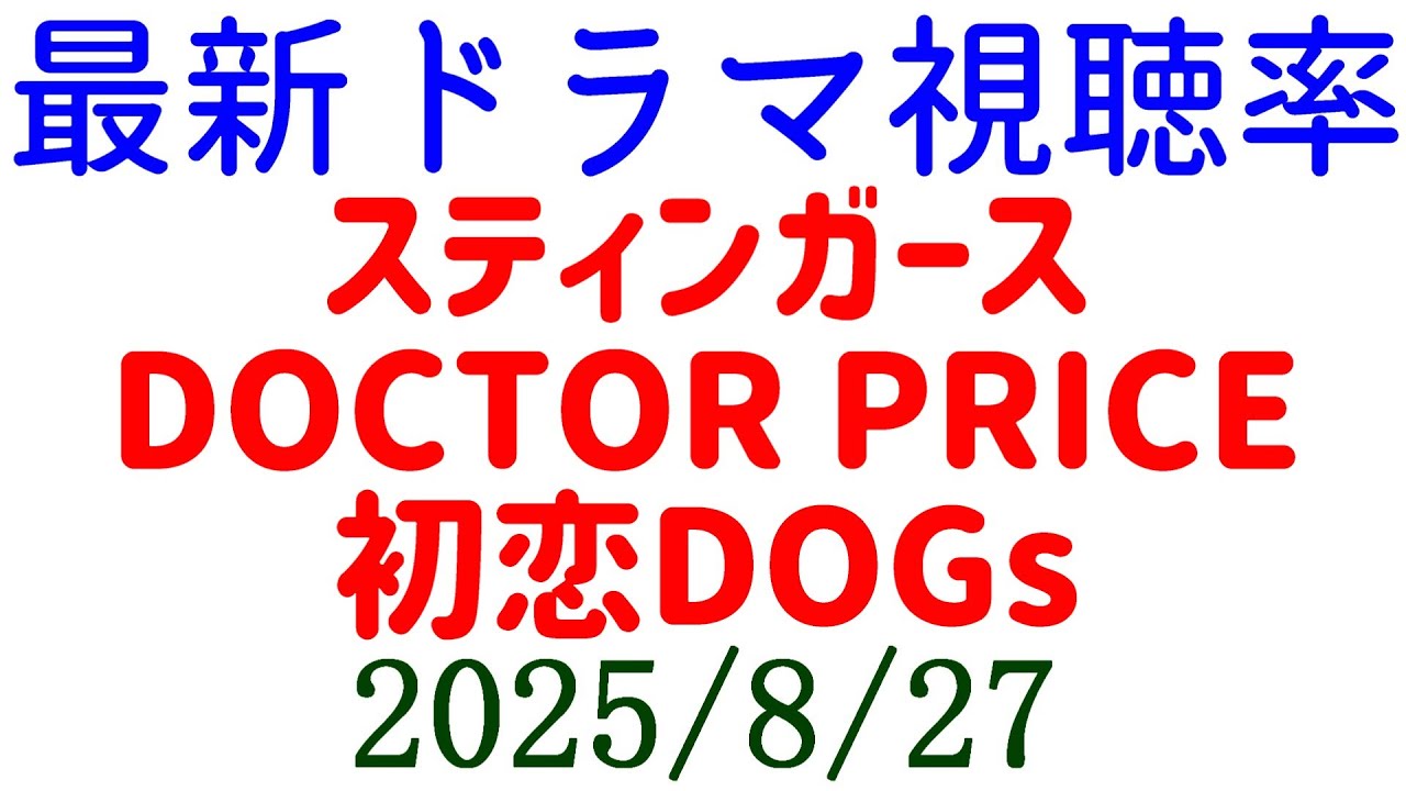 初恋DOGs スティンガース DOCTOR PRICE!視聴率速報☆2025年8月27日 初恋DOGs スティンガース DOCTOR PRICE!視聴率速報☆2025年8月27日