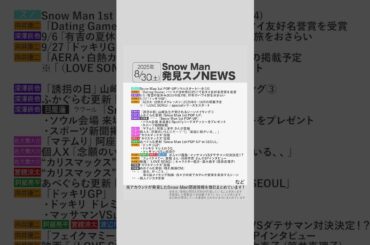 ✨8/30(土)発見スノNEWS✨⛄️Snow Man 1st POP-UPソウルスタート(〜9/14)