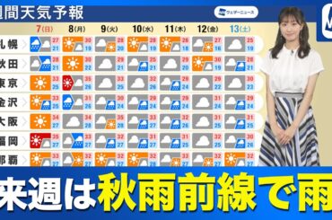 【週間天気予報】来週は秋雨前線で日本海側ほど雨に