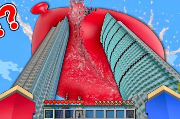 【超巨大水風船が割れた結果…⁉️🎈】津波の災害からシェルターを作って生き延びるマインクラフト✨【マイクラ】ぽっぴんず