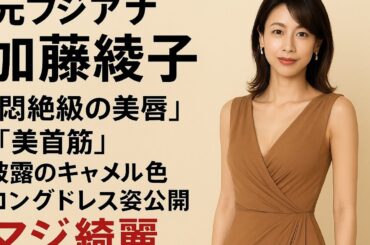 ✅元フジアナ加藤😘綾子「悶絶級❣️の美唇」「美首筋」披露の❗キャメル🤩色ロングドレス姿公😝開「マジ綺麗」