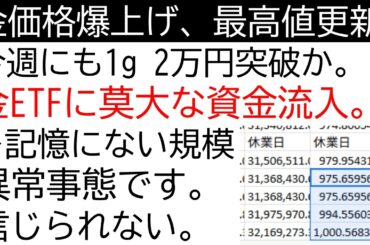 金価格、今週にも1g 2万円突破か。金ETFに異次元の資金流入
