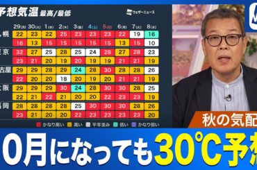 【週間天気】東海以西は10月になっても30℃予想／ただ次第に秋の陽気も