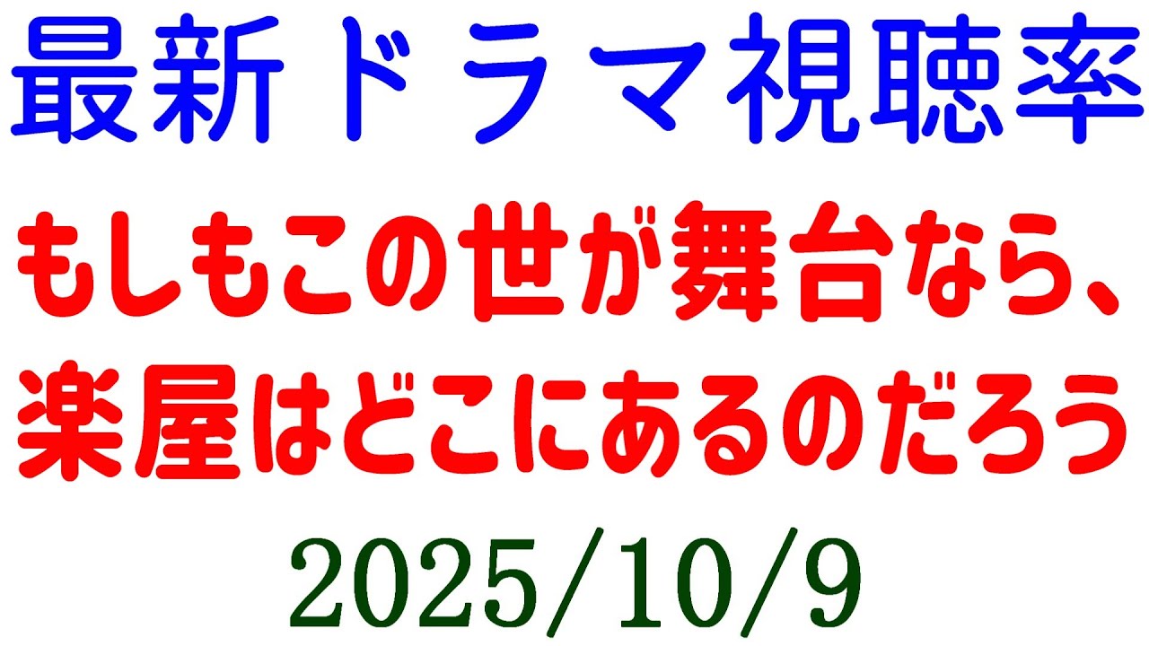 もしもこの世が舞台なら、楽屋はどこにあるのだろう☆視聴率速報☆2025年10月9日 もしもこの世が舞台なら、楽屋はどこにあるのだろう☆視聴率速報☆2025年10月9日