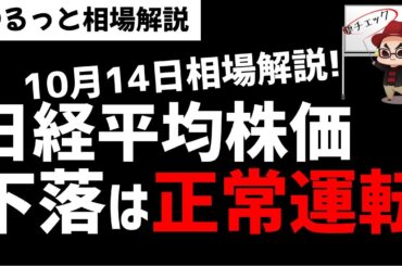 【10月14日のゆるっと相場解説】日経平均株価は下落しているけど正常運転の範囲内やろ！ズボラ株投資