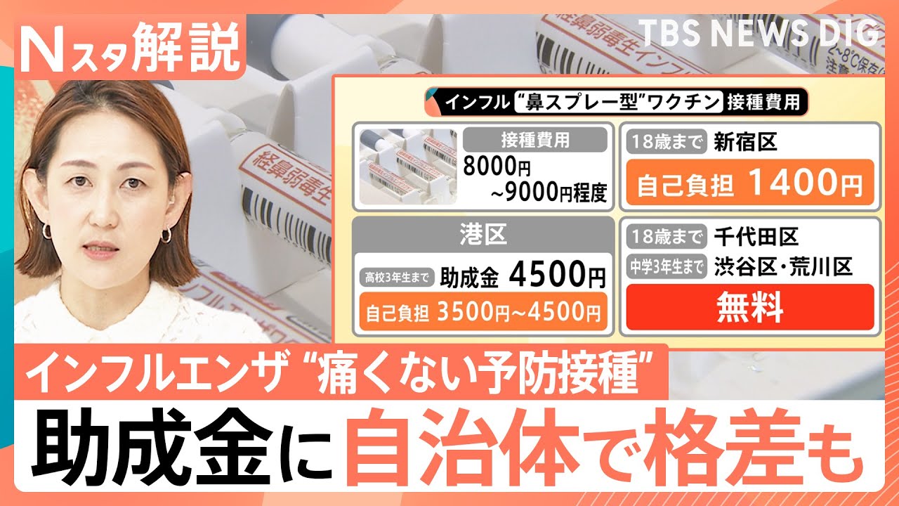 注射が苦手な人に朗報?インフル“鼻スプレー型”ワクチン 気になる価格は?自治体で助成に差も【Nスタ解説】|TBS NEWS DIG 注射が苦手な人に朗報?インフル“鼻スプレー型”ワクチン 気になる価格は?自治体で助成に差も【Nスタ解説】|TBS NEWS DIG