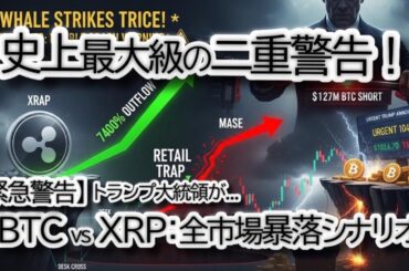 🚨【緊急警告】トランプ発表直前！ビットコイン $127M鯨空売りとリップル,XRP「7400%の罠」：市場大暴落シナリオ解説