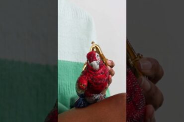 JUDITH LEIBER COUTURE Scarlet Parrot crystal-embellished gold-tone clutch.