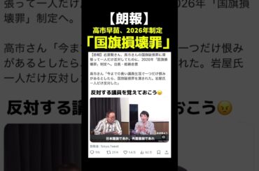 【朗報】高市早苗2026年「国旗損壊罪」制定へ！#高市早苗 #高市 #国旗損壊罪 #自民党 #自民 #維新 #日本維新の会 #維新の会 #岩屋毅 #政治 #政治ニュース #政治問題 #最新ニュース