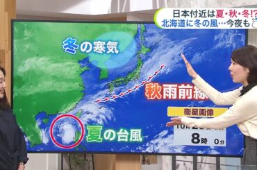 【北海道の天気 20日(月)】日本付近に夏・秋・冬…3つの季節がせめぎ合う！北海道は冬型の気圧配置で今夜も雪の所が