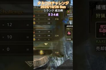 タルコロチャレンジ 2025/10/26 Ｓランク 成功例 534点